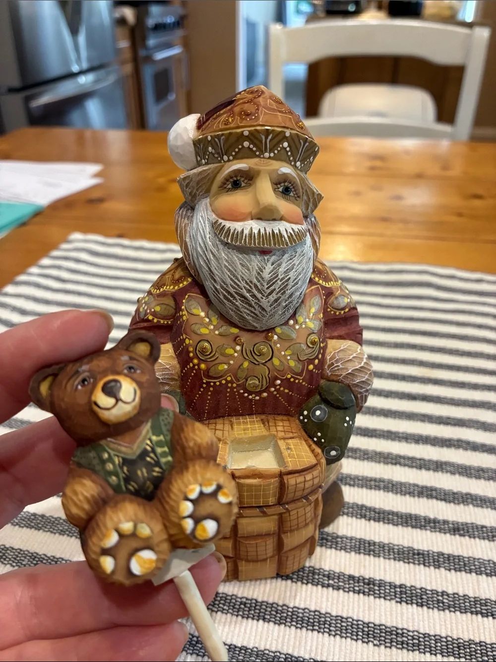 Hand-Painted Rustic Red Santa with Bear Holiday Figurine